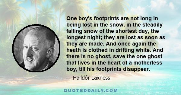 One boy's footprints are not long in being lost in the snow, in the steadily falling snow of the shortest day, the longest night; they are lost as soon as they are made. And once again the heath is clothed in drifting