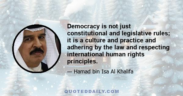 Democracy is not just constitutional and legislative rules; it is a culture and practice and adhering by the law and respecting international human rights principles.