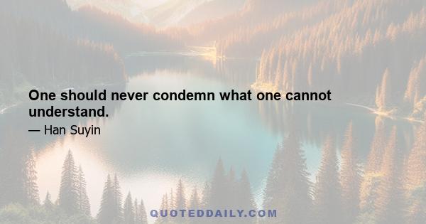 One should never condemn what one cannot understand.