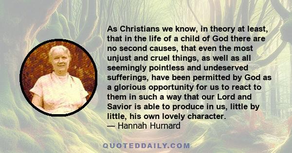 As Christians we know, in theory at least, that in the life of a child of God there are no second causes, that even the most unjust and cruel things, as well as all seemingly pointless and undeserved sufferings, have