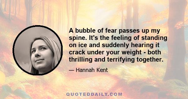 A bubble of fear passes up my spine. It's the feeling of standing on ice and suddenly hearing it crack under your weight - both thrilling and terrifying together.