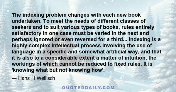 The indexing problem changes with each new book undertaken. To meet the needs of different classes of seekers and to suit various types of books, rules entirely satisfactory in one case must be varied in the next and