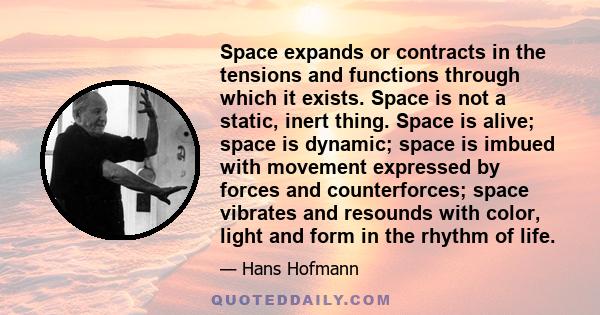 Space expands or contracts in the tensions and functions through which it exists. Space is not a static, inert thing. Space is alive; space is dynamic; space is imbued with movement expressed by forces and