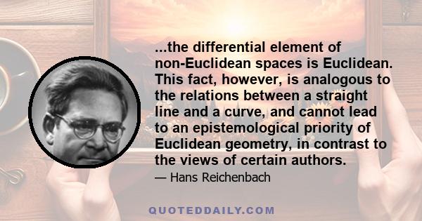 ...the differential element of non-Euclidean spaces is Euclidean. This fact, however, is analogous to the relations between a straight line and a curve, and cannot lead to an epistemological priority of Euclidean