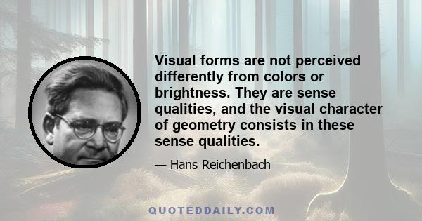 Visual forms are not perceived differently from colors or brightness. They are sense qualities, and the visual character of geometry consists in these sense qualities.