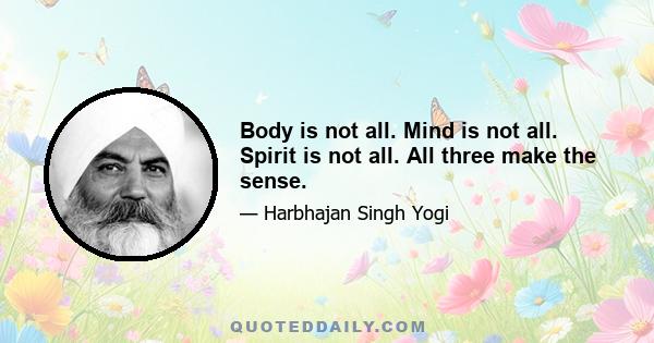 Body is not all. Mind is not all. Spirit is not all. All three make the sense.