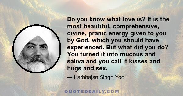 Do you know what love is? It is the most beautiful, comprehensive, divine, pranic energy given to you by God, which you should have experienced. But what did you do? You turned it into mucous and saliva and you call it