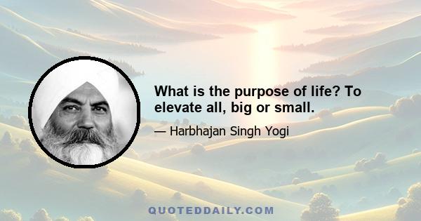 What is the purpose of life? To elevate all, big or small.