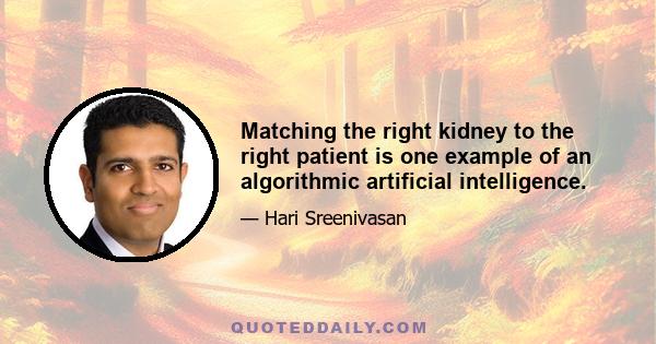 Matching the right kidney to the right patient is one example of an algorithmic artificial intelligence.