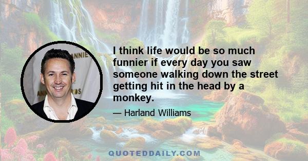 I think life would be so much funnier if every day you saw someone walking down the street getting hit in the head by a monkey.