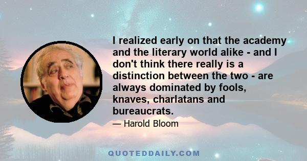 I realized early on that the academy and the literary world alike - and I don't think there really is a distinction between the two - are always dominated by fools, knaves, charlatans and bureaucrats.