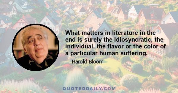 What matters in literature in the end is surely the idiosyncratic, the individual, the flavor or the color of a particular human suffering.