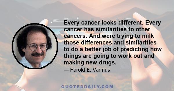 Every cancer looks different. Every cancer has similarities to other cancers. And were trying to milk those differences and similarities to do a better job of predicting how things are going to work out and making new