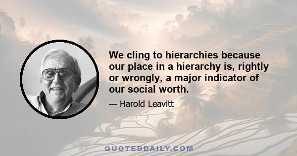 We cling to hierarchies because our place in a hierarchy is, rightly or wrongly, a major indicator of our social worth.