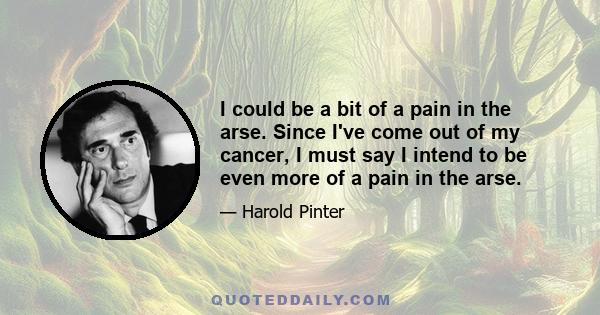 I could be a bit of a pain in the arse. Since I've come out of my cancer, I must say I intend to be even more of a pain in the arse.