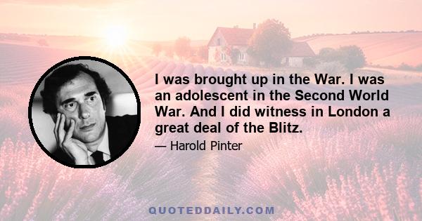 I was brought up in the War. I was an adolescent in the Second World War. And I did witness in London a great deal of the Blitz.