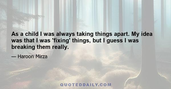 As a child I was always taking things apart. My idea was that I was 'fixing' things, but I guess I was breaking them really.