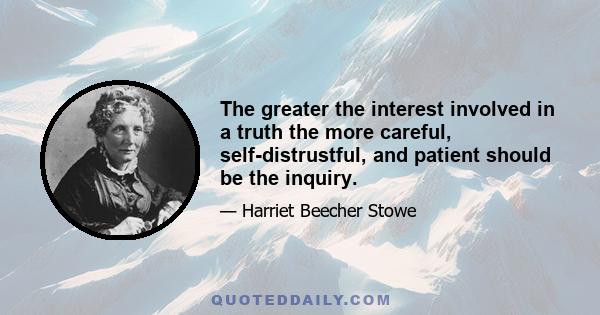 The greater the interest involved in a truth the more careful, self-distrustful, and patient should be the inquiry.