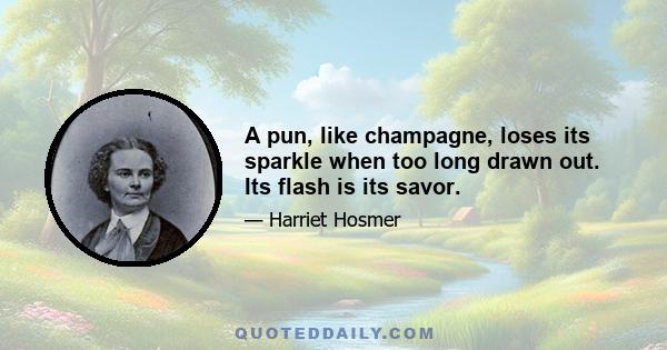 A pun, like champagne, loses its sparkle when too long drawn out. Its flash is its savor.