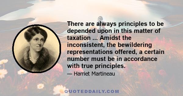 There are always principles to be depended upon in this matter of taxation ... Amidst the inconsistent, the bewildering representations offered, a certain number must be in accordance with true principles.