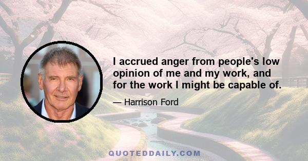 I accrued anger from people's low opinion of me and my work, and for the work I might be capable of.