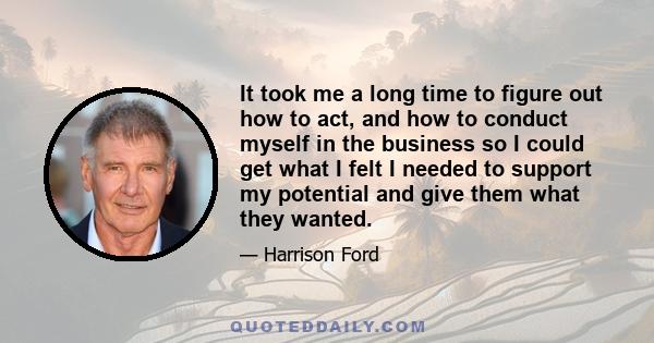 It took me a long time to figure out how to act, and how to conduct myself in the business so I could get what I felt I needed to support my potential and give them what they wanted.