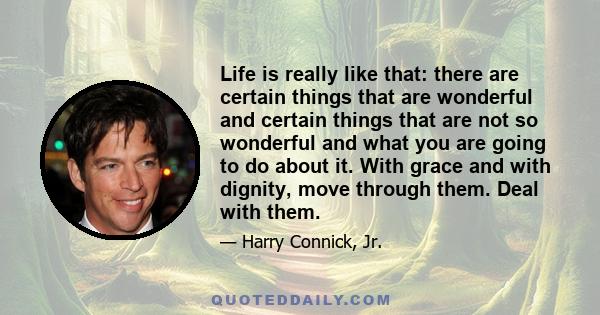 Life is really like that: there are certain things that are wonderful and certain things that are not so wonderful and what you are going to do about it. With grace and with dignity, move through them. Deal with them.