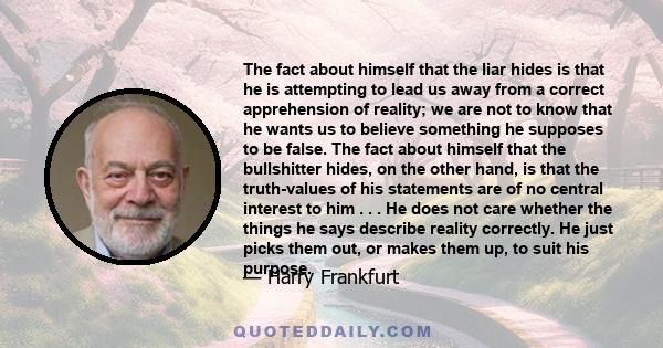 The fact about himself that the liar hides is that he is attempting to lead us away from a correct apprehension of reality; we are not to know that he wants us to believe something he supposes to be false. The fact