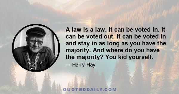 A law is a law. It can be voted in. It can be voted out. It can be voted in and stay in as long as you have the majority. And where do you have the majority? You kid yourself.