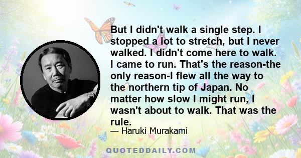 But I didn't walk a single step. I stopped a lot to stretch, but I never walked. I didn't come here to walk. I came to run. That's the reason-the only reason-I flew all the way to the northern tip of Japan. No matter