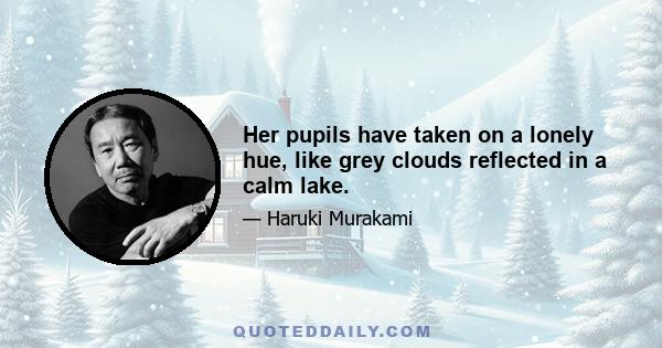 Her pupils have taken on a lonely hue, like grey clouds reflected in a calm lake.