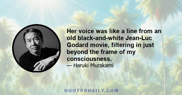 Her voice was like a line from an old black-and-white Jean-Luc Godard movie, filtering in just beyond the frame of my consciousness.