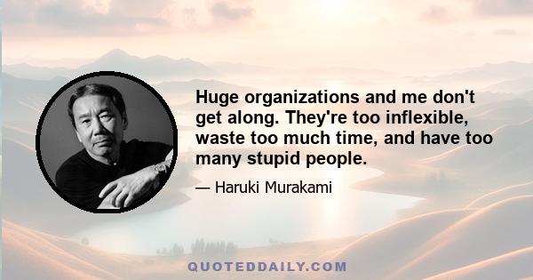 Huge organizations and me don't get along. They're too inflexible, waste too much time, and have too many stupid people.