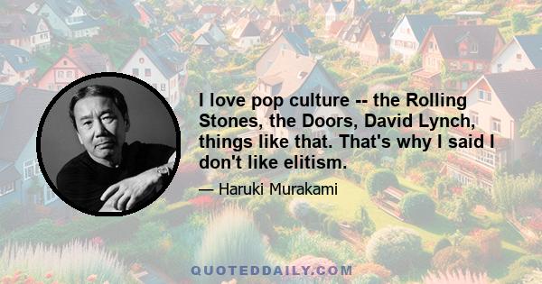 I love pop culture -- the Rolling Stones, the Doors, David Lynch, things like that. That's why I said I don't like elitism.