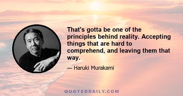 That's gotta be one of the principles behind reality. Accepting things that are hard to comprehend, and leaving them that way.