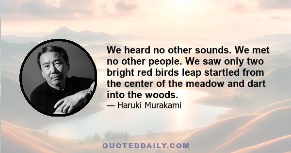 We heard no other sounds. We met no other people. We saw only two bright red birds leap startled from the center of the meadow and dart into the woods.