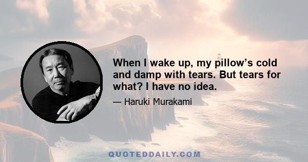 When I wake up, my pillow’s cold and damp with tears. But tears for what? I have no idea.