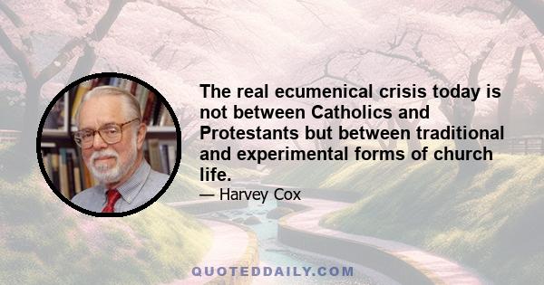 The real ecumenical crisis today is not between Catholics and Protestants but between traditional and experimental forms of church life.