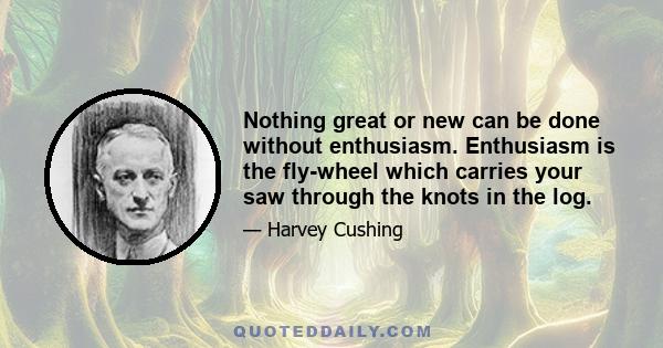 Nothing great or new can be done without enthusiasm. Enthusiasm is the fly-wheel which carries your saw through the knots in the log.