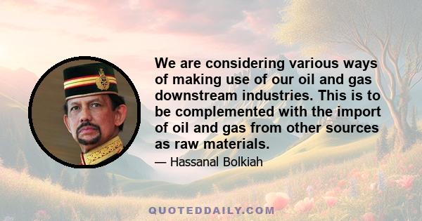 We are considering various ways of making use of our oil and gas downstream industries. This is to be complemented with the import of oil and gas from other sources as raw materials.