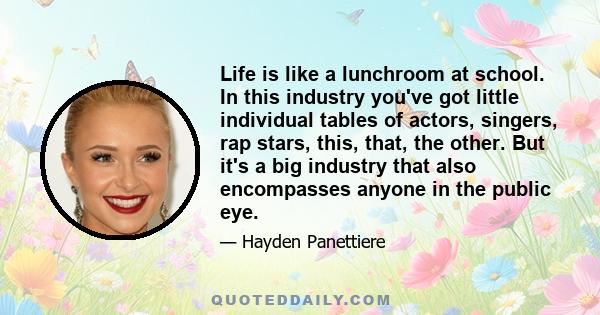 Life is like a lunchroom at school. In this industry you've got little individual tables of actors, singers, rap stars, this, that, the other. But it's a big industry that also encompasses anyone in the public eye.