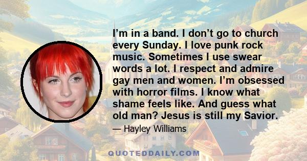 I’m in a band. I don’t go to church every Sunday. I love punk rock music. Sometimes I use swear words a lot. I respect and admire gay men and women. I’m obsessed with horror films. I know what shame feels like. And