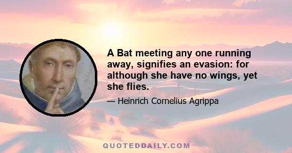 A Bat meeting any one running away, signifies an evasion: for although she have no wings, yet she flies.