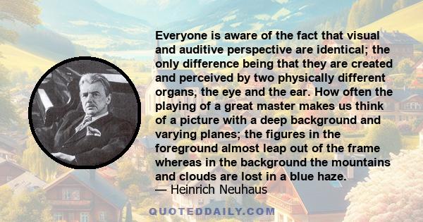 Everyone is aware of the fact that visual and auditive perspective are identical; the only difference being that they are created and perceived by two physically different organs, the eye and the ear. How often the