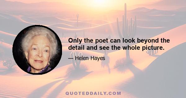 Only the poet can look beyond the detail and see the whole picture.