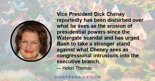 Vice President Dick Cheney reportedly has been disturbed over what he sees as the erosion of presidential powers since the Watergate scandal and has urged Bush to take a stronger stand against what Cheney sees as