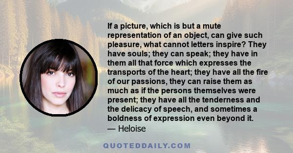 If a picture, which is but a mute representation of an object, can give such pleasure, what cannot letters inspire? They have souls; they can speak; they have in them all that force which expresses the transports of the 