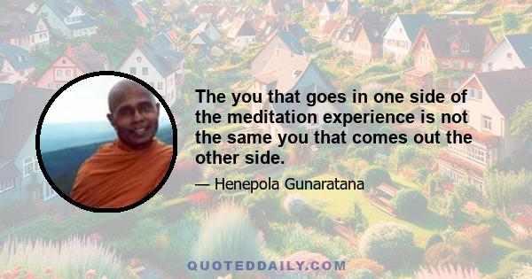 The you that goes in one side of the meditation experience is not the same you that comes out the other side.