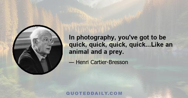 In photography, you've got to be quick, quick, quick, quick...Like an animal and a prey.