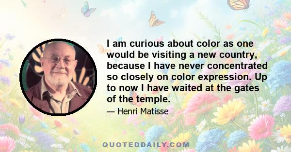 I am curious about color as one would be visiting a new country, because I have never concentrated so closely on color expression. Up to now I have waited at the gates of the temple.